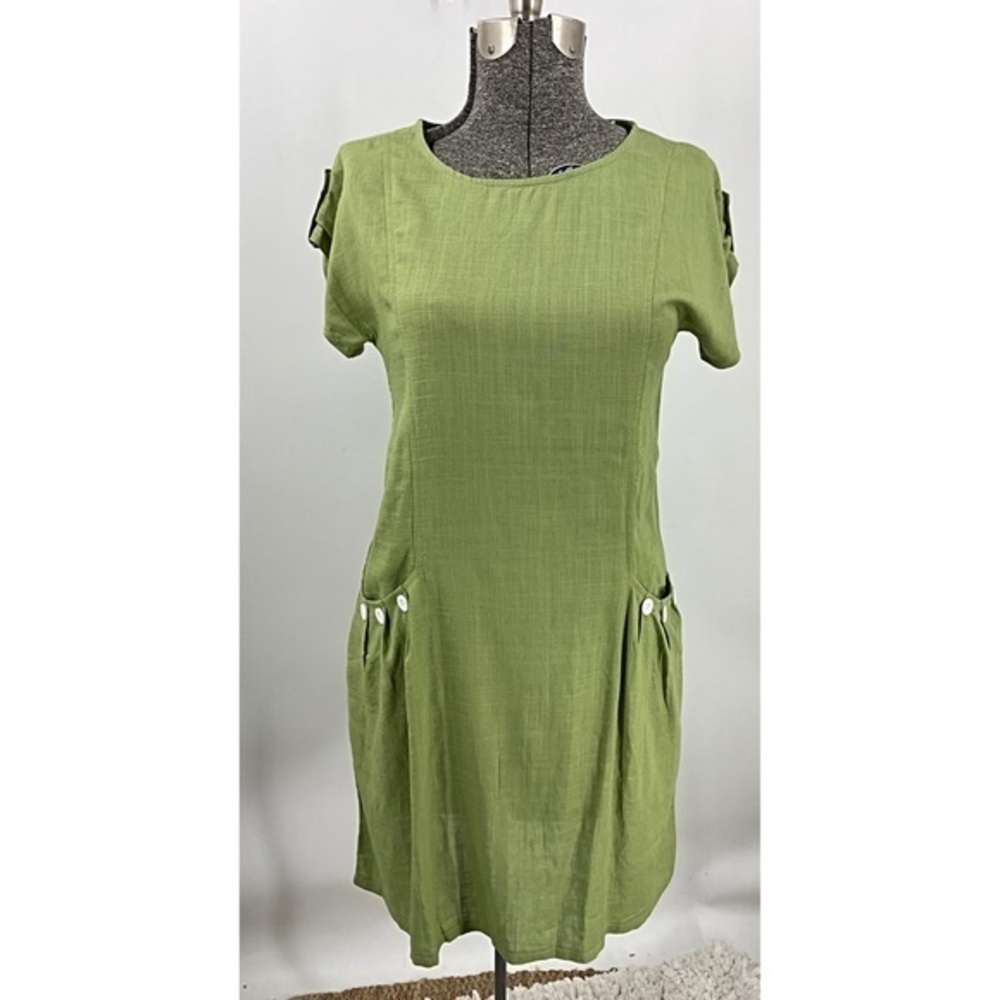 Yidarton linen blend slouchy pocket green dress S